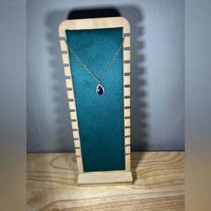 14K Solid Yellow Gold 4.59Ctw Sapphire & Diamond Halo Teardrop Pendant